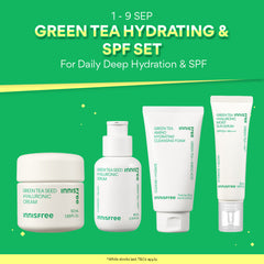 [40% OFF] INNISFREE Green Tea Hydrating & SPF Set - Cleanser, Serum, Cream & Sun Serum for Hydration & SPF