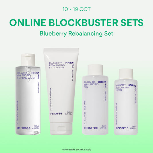 [10-19 Oct] INNISFREE Blueberry Rebalancing Set - Cleansing Water 200ml + Cleanser 200ml + Skin 150ml + Lotion 130ml