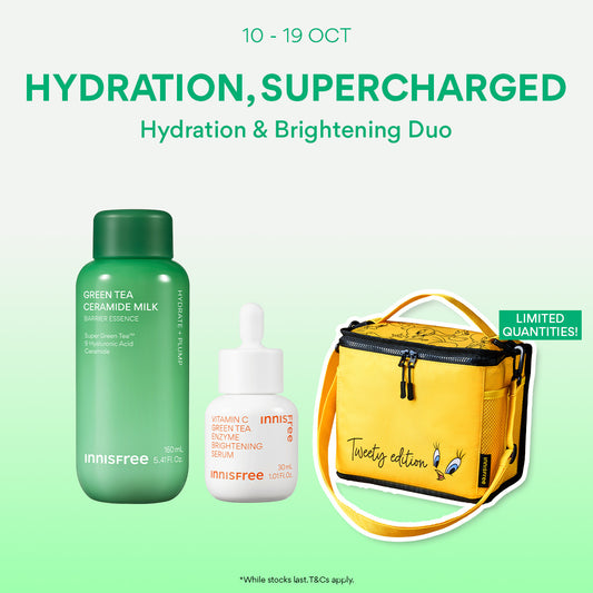 [10-19 Oct] INNISFREE Hydration & Brightening Duo - Green Tea Ceramide Milk 160ml + Vitamin C Brightening Serum 30ml