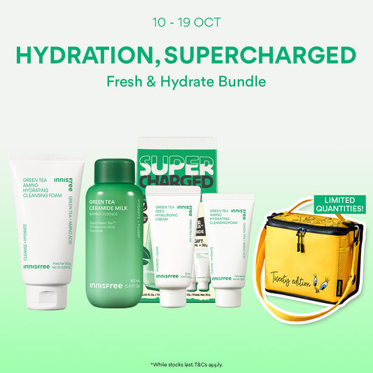 [10-19 Oct] INNISFREE Fresh & Hydrate Bundle - Green Tea Ceramide Milk Set + Green Tea Amino Cleansing Foam 150g