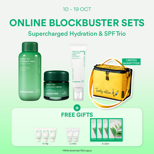 [10-19 Oct] INNISFREE Supercharged Hydration & SPF Trio + 9PCS Gift for Deep Hydration, Barrier Repair, SPF Protection