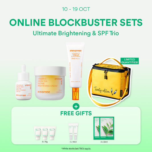 [10-19 Oct] INNISFREE Ultimate Brightening & SPF Trio + 7PCS Gift for Brightening, Daily SPF Protection & Tone Up
