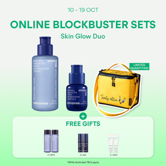 [10-19 Oct] INNISFREE Skin Glow Duo + 6PCS Gift for for Wrinkles, Pores, Elasticity & Daily SPF Protection