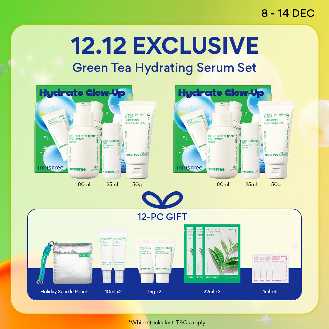 [12.12 Sale] INNISFREE Green Tea Hydrating Serum Set + FREE Holiday pouch + 11PCS Travel-size