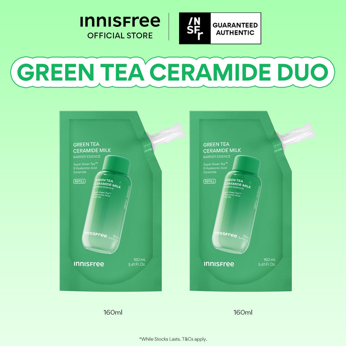 [PERFECT DUO] Green Tea Ceramide Milk 160ml Refill + 160ml Refill for Deep Hydration & Moisture Barrier