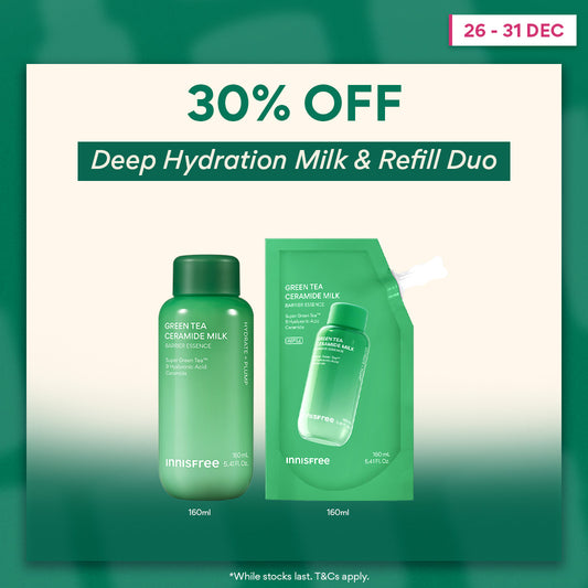 Green Tea Ceramide Milk 160ml + 160ml Refill Set for Deep Hydration & Moisture Barrier