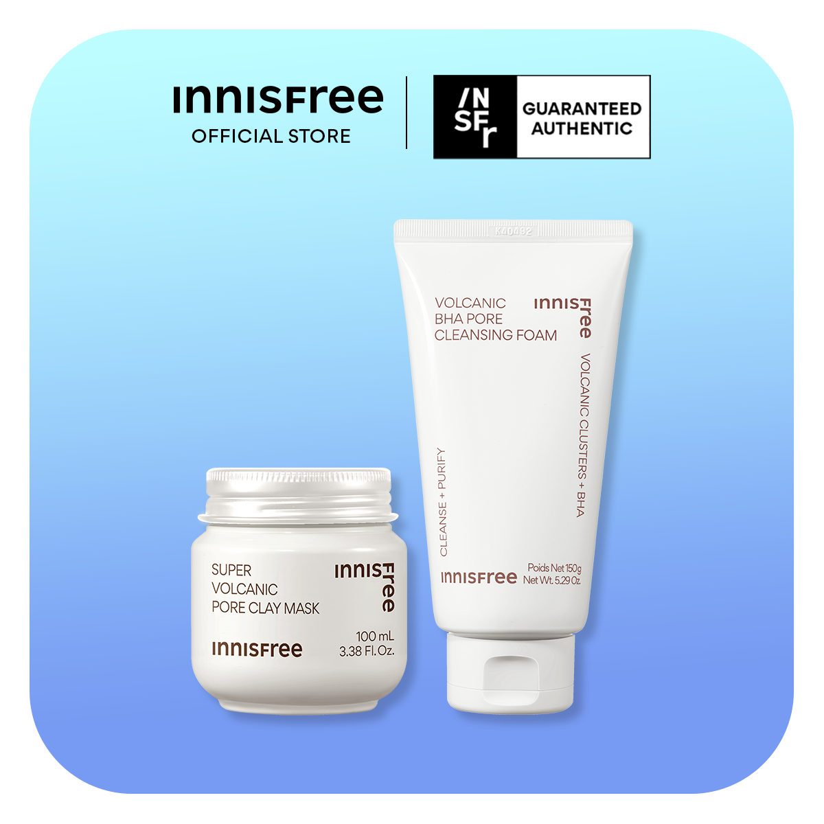 INNISFREE Volcanic Pore Cleanser & Clay Mask Duo - For Deep Pore Cleansing & Pore Tightening