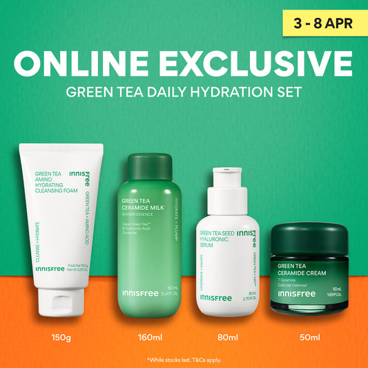 Green Tea Daily Hydration Set - Cleanser, Hyaluronic Serum, Ceramide Milk Toner & Cream