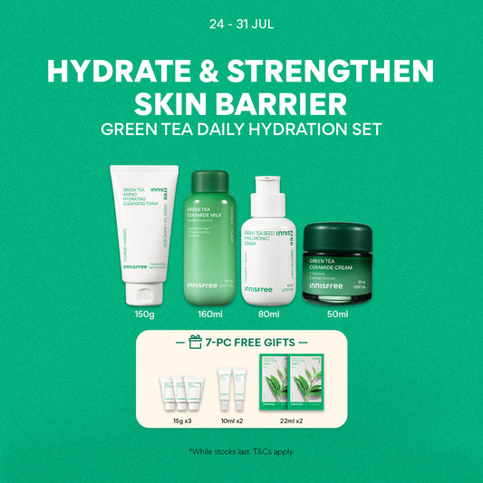 Green Tea Deep Cleansing & Hydration Set - Cleanser, Hyaluronic Serum, Ceramide Milk Toner & Cream