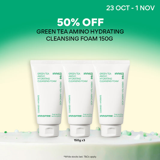 [50% OFF] Green Tea Amino Hydrating Cleansing Foam Trio 150g - Facial Cleanser for Hydration