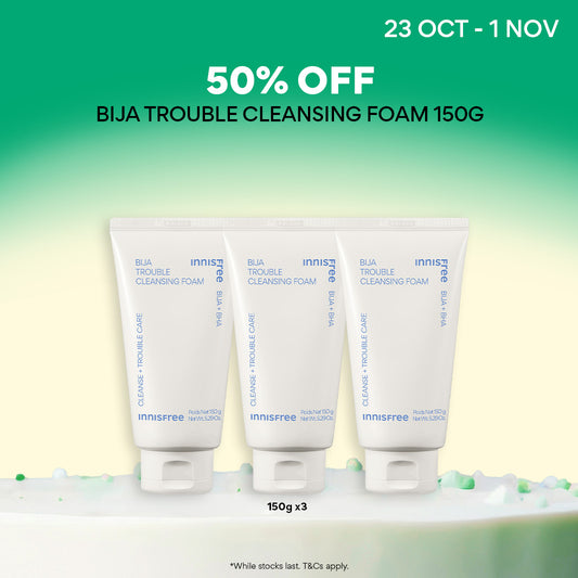 [50% OFF] Bija Trouble Cleansing Foam Trio 150g - Facial Cleanser for Sensitive & Oily Skin