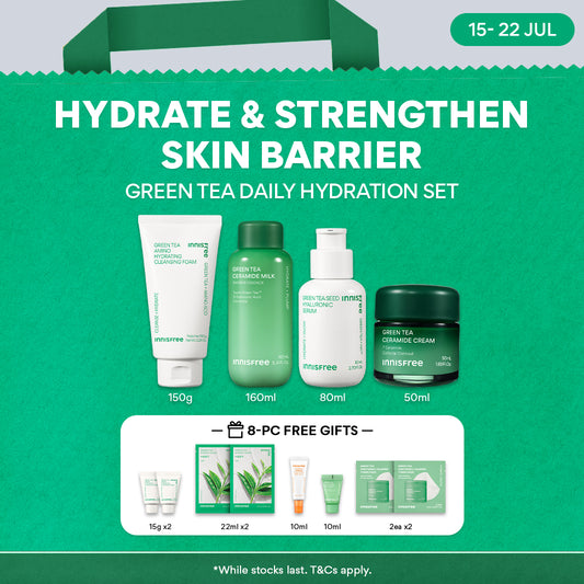Green Tea Deep Cleansing & Hydration Set - Cleanser, Hyaluronic Serum, Ceramide Milk Toner & Cream