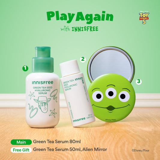 [INNISFREE x TOY STORY] Green Tea Seed Hyaluronic Serum Set + FREE Alien Mirror - Limited Edition